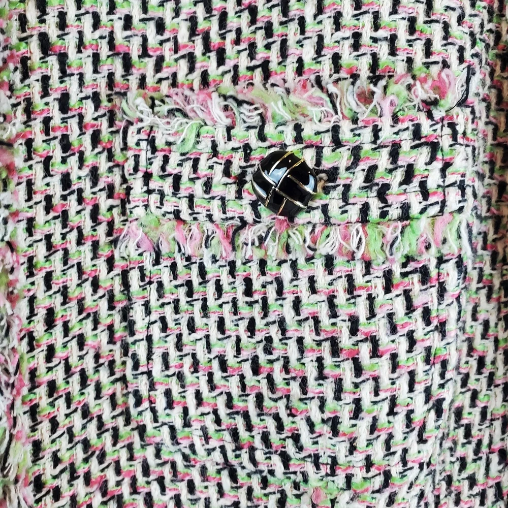 Talbots Pink Green Candy Fringe Tweed Blazer Jacket Size 10 Womens Button Up - Picture 4 of 12